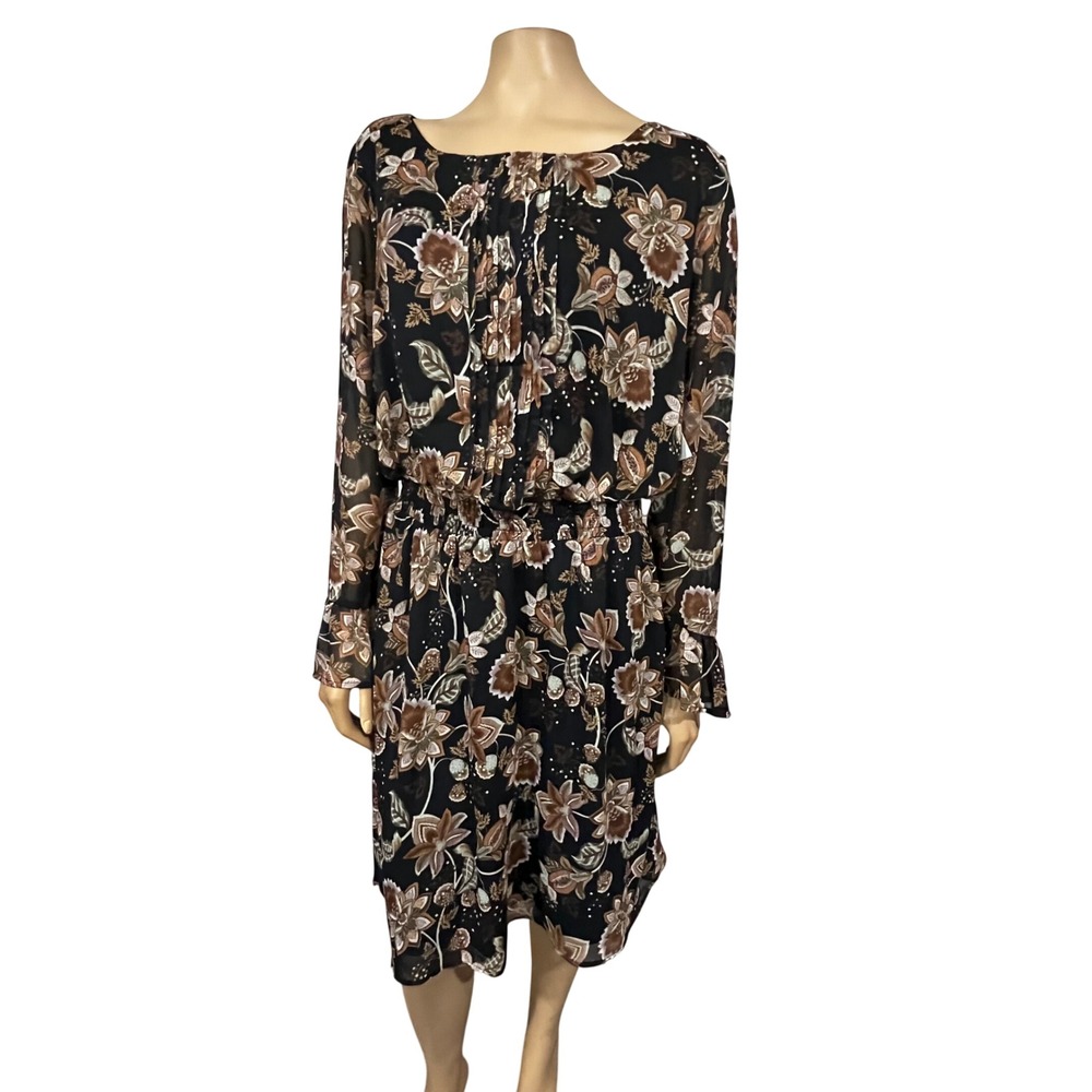 Harper 241 Womens Floral Chiffon Smocked Waist Dress Black Brown Size 12 Boho
